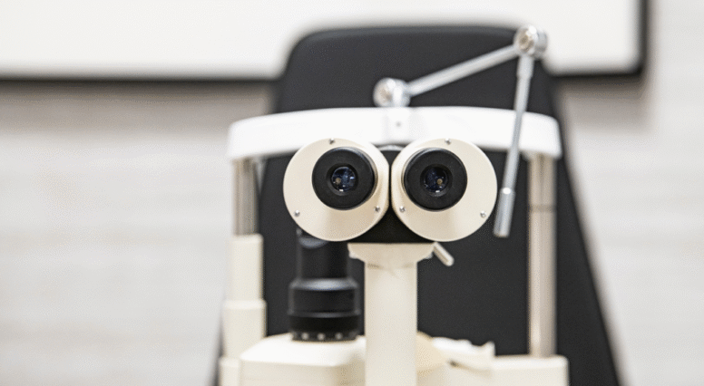 Zbliżenie na urządzenie optometryczne.