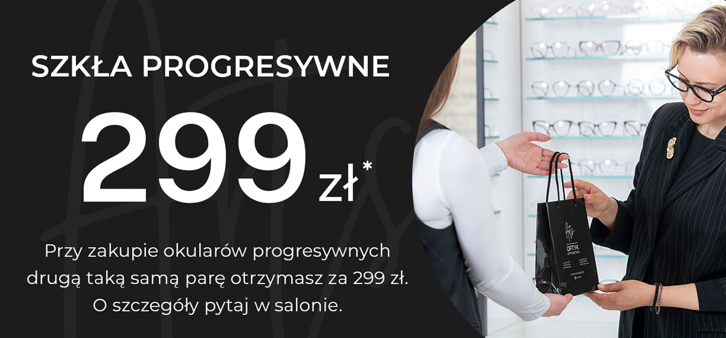 Grafika promocyjna z informacją o promocji na szkła progresywne.
